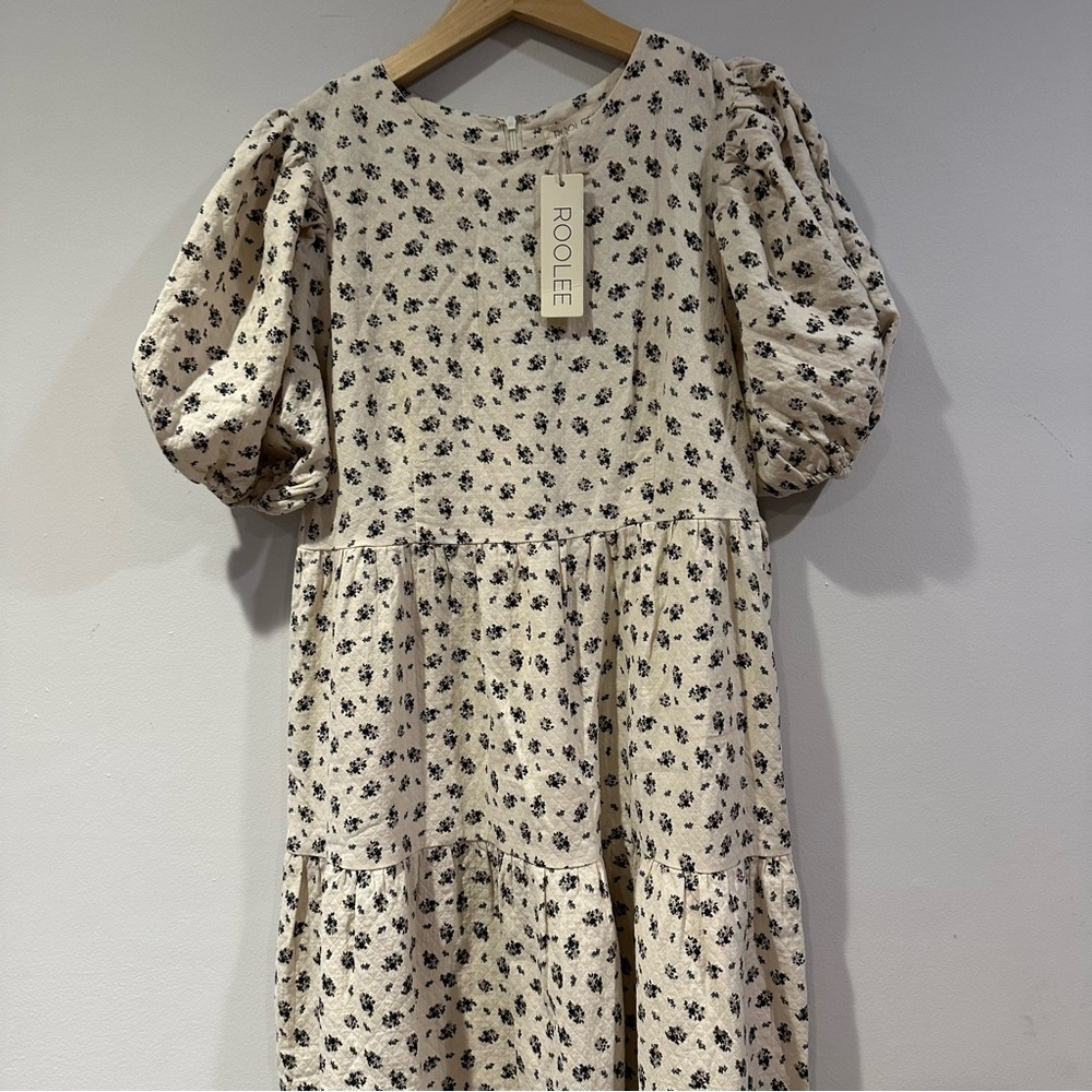 Roolee Women's Puff-Sleeve Midi Dress in a floral-print crepe - Picture 6 of 11